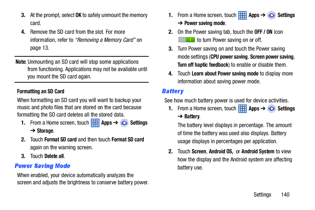 Samsung GT-N5110, GTN5110NKYXAR, 8 0 Brown Black, 8 0 White user manual Power Saving Mode, Battery 