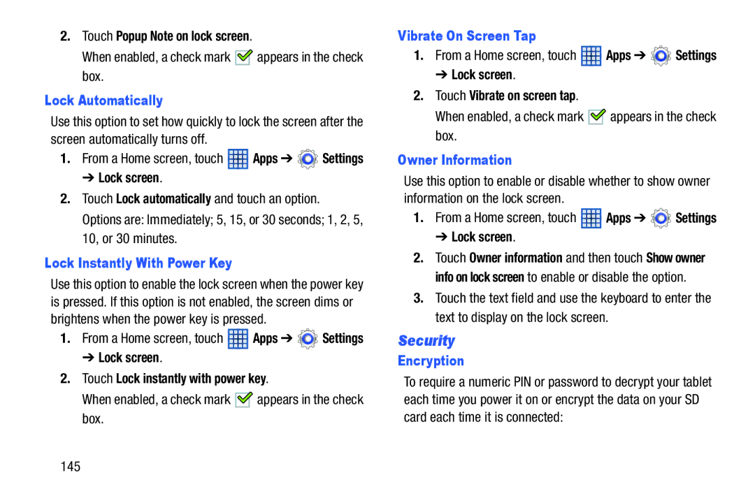 Samsung 8 0 Brown Black, GTN5110NKYXAR, GT-N5110, 8 0 White user manual Security 