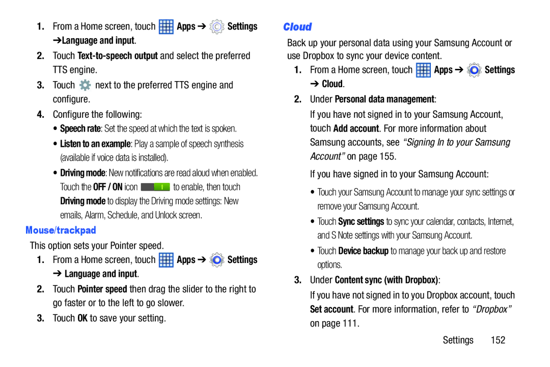 Samsung GT-N5110, GTN5110NKYXAR Mouse/trackpad, Cloud Under Personal data management, Under Content sync with Dropbox 