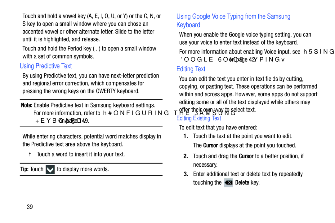 Samsung GTN5110NKYXAR, GT-N5110 Using Predictive Text, Using Google Voice Typing from the Samsung Keyboard, Editing Text 