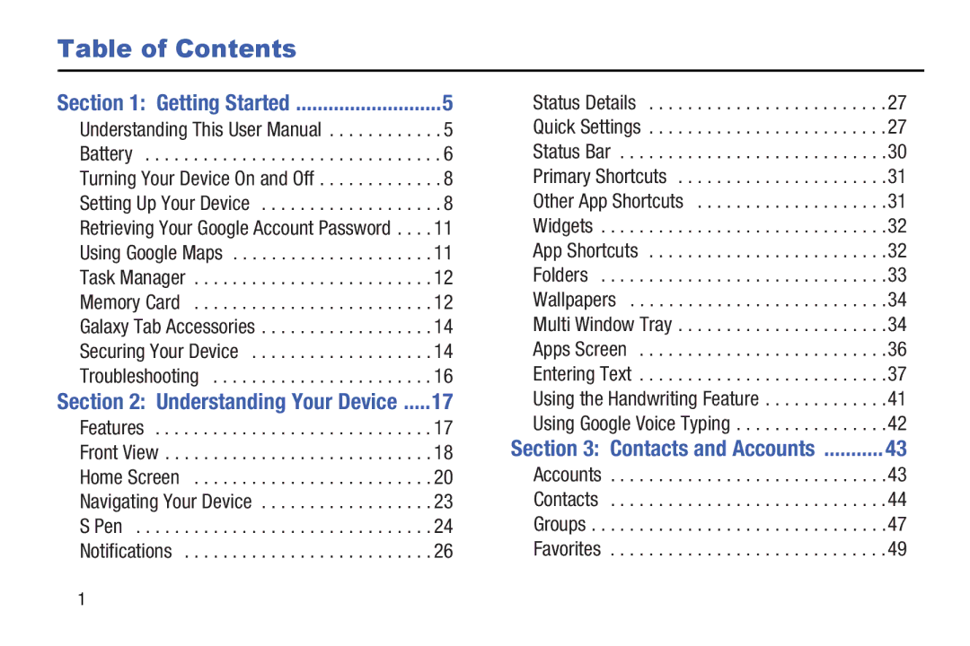 Samsung 8 0 Brown Black, GTN5110NKYXAR, GT-N5110, 8 0 White user manual Table of Contents 