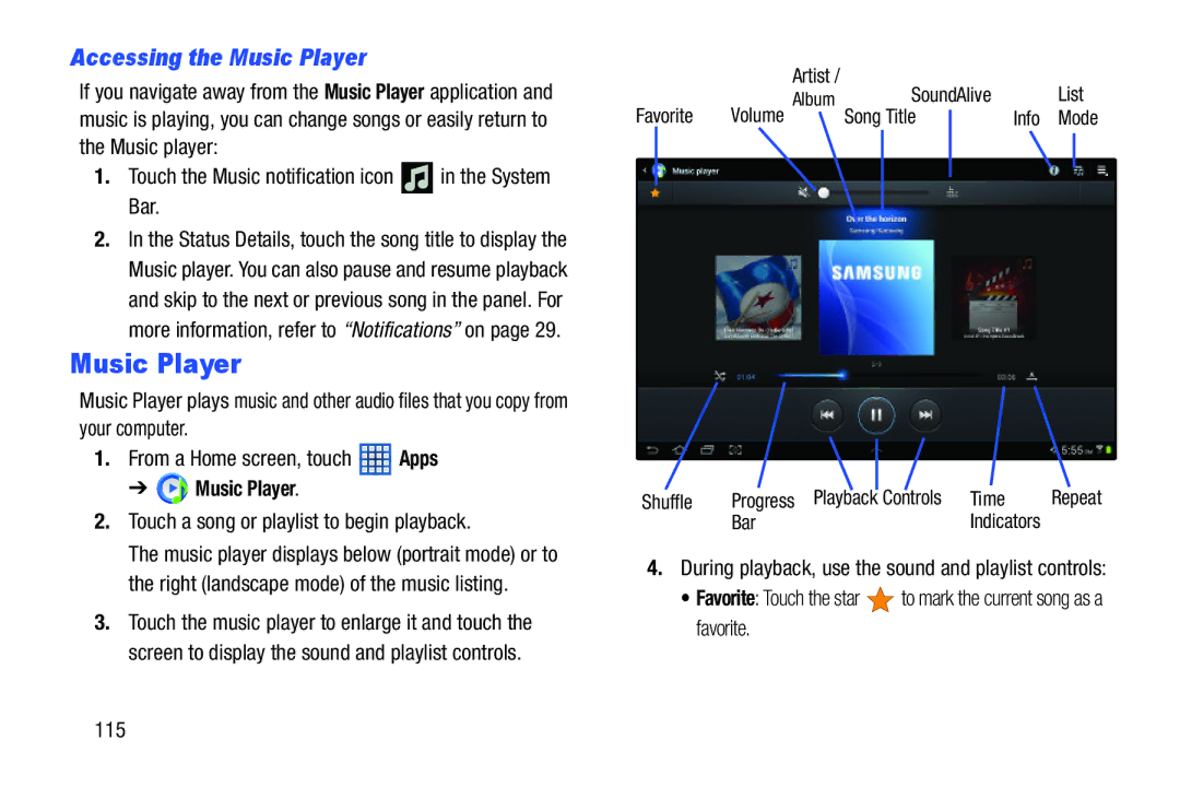 Samsung GTN8013EAVXAR, GT-N8013EAVXAR user manual Accessing the Music Player, Touch a song or playlist to begin playback 