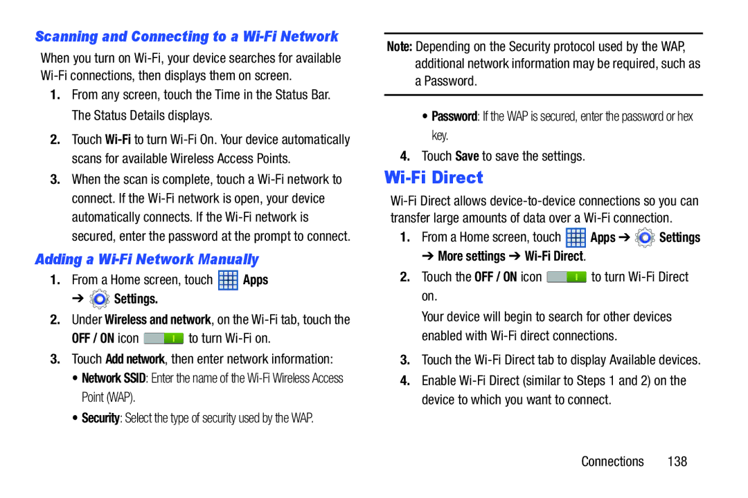 Samsung 10 1 Deep Gray, GTN8013EAVXAR Adding a Wi-Fi Network Manually, More settings Wi-Fi Direct, Connections 