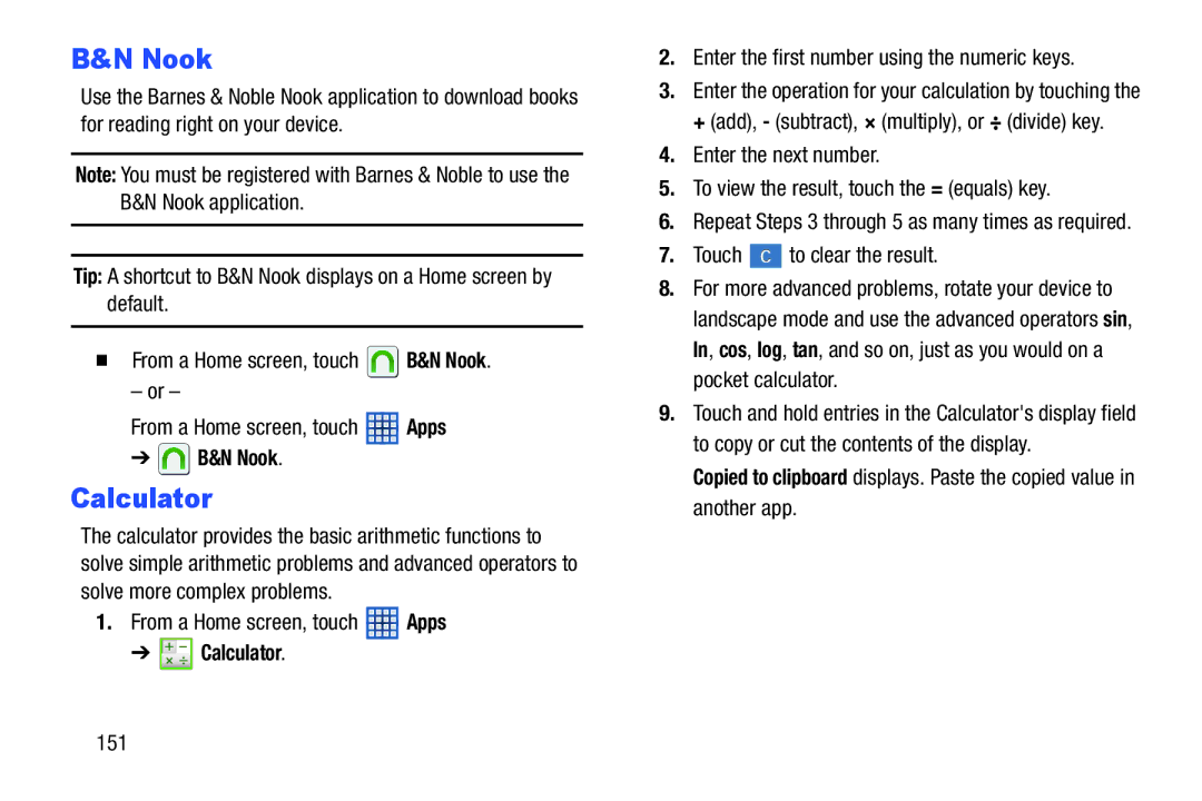 Samsung GTN8013EAVXAR, GT-N8013EAVXAR, 10 1 White, 10 1 Deep Gray user manual Nook, Calculator 