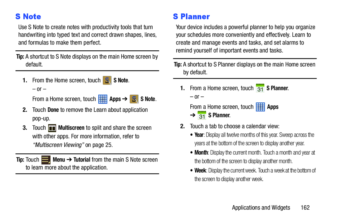 Samsung 10 1 Deep Gray, GTN8013EAVXAR, GT-N8013EAVXAR Planner, Touch Done to remove the Learn about application pop-up, 162 