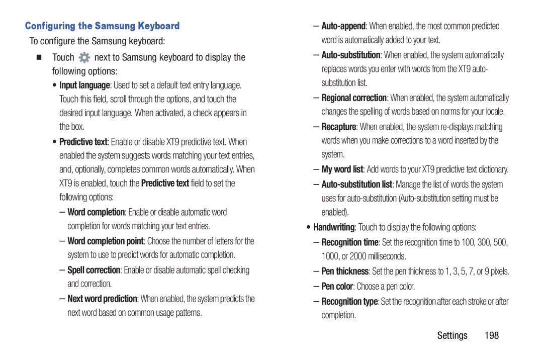 Samsung 10 1 Deep Gray, GTN8013EAVXAR, GT-N8013EAVXAR, 10 1 White user manual Configuring the Samsung Keyboard 