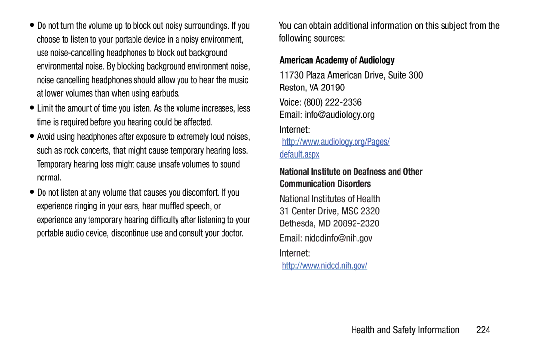 Samsung GT-N8013EAVXAR user manual American Academy of Audiology, Plaza American Drive, Suite 300 Reston, VA Voice 800, 224 