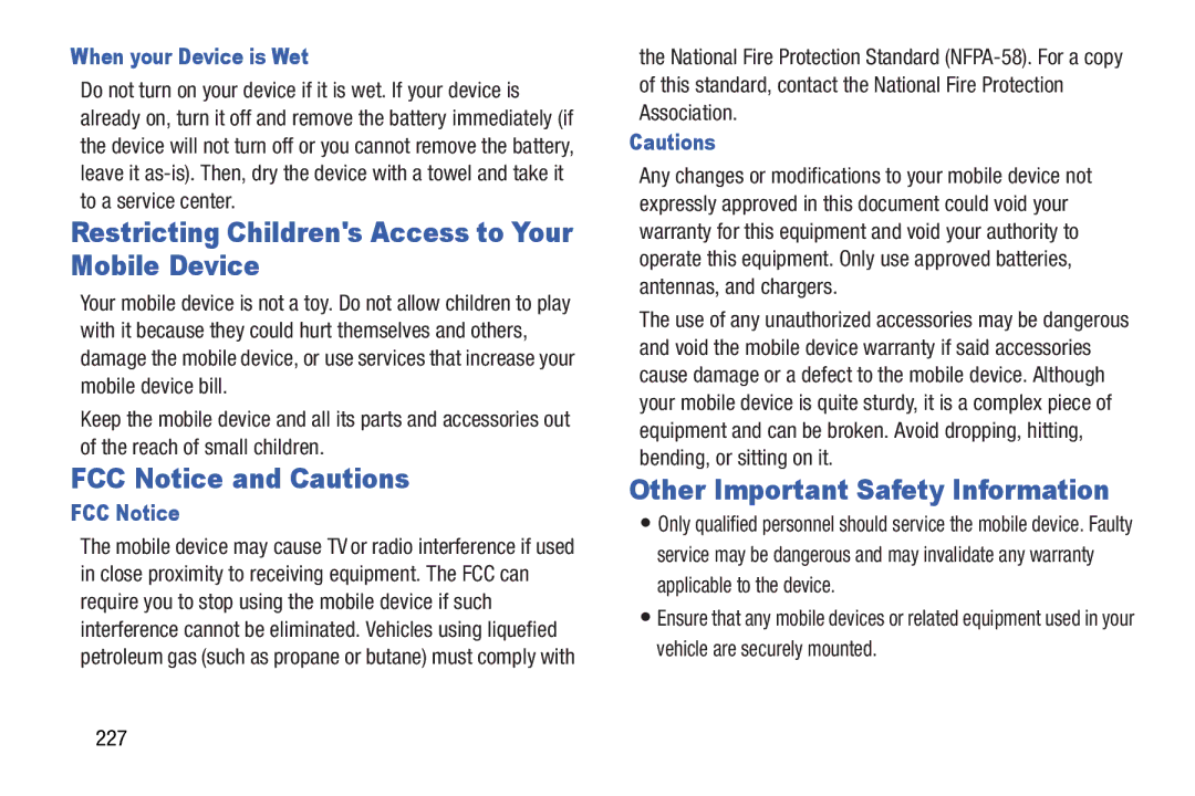 Samsung GTN8013EAVXAR Restricting Childrens Access to Your Mobile Device, FCC Notice and Cautions, When your Device is Wet 