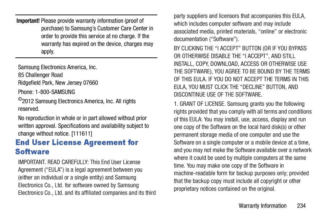 Samsung 10 1 Deep Gray End User License Agreement for Software, Samsung Electronics America, Inc Challenger Road 