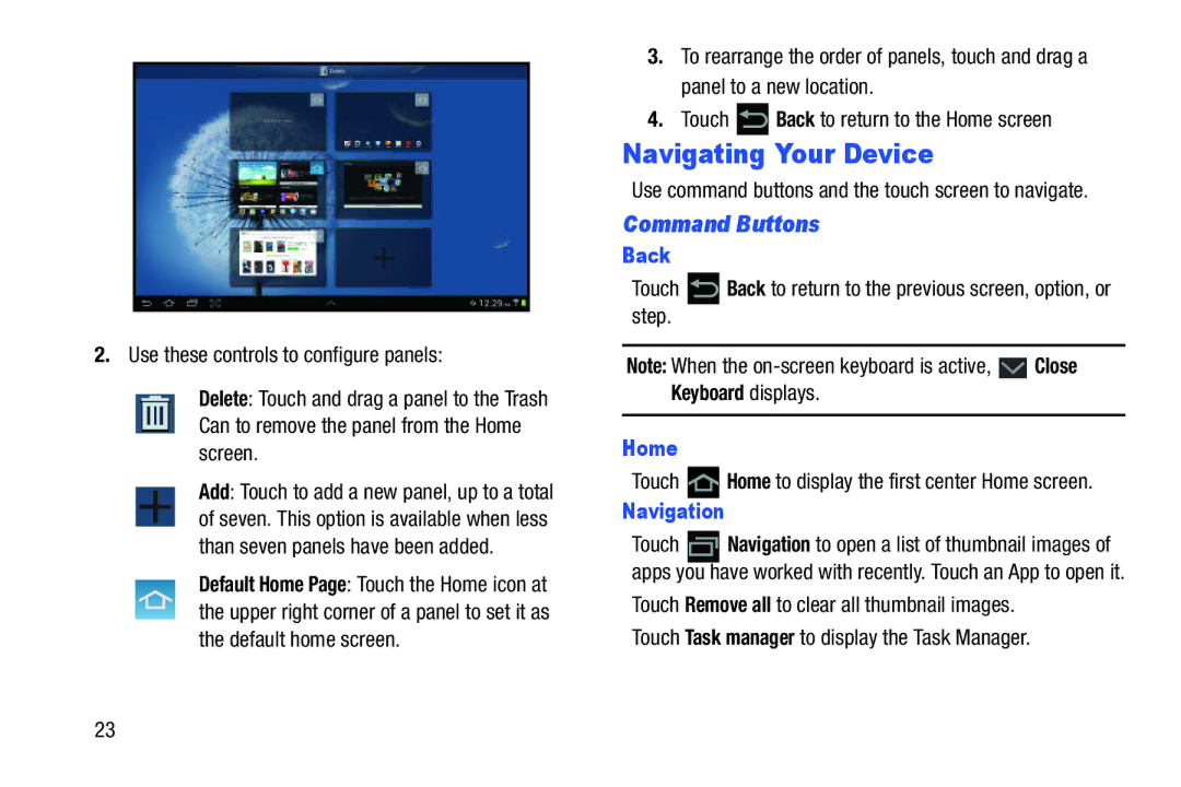 Samsung GTN8013EAVXAR, GT-N8013EAVXAR, 10 1 White user manual Navigating Your Device, Command Buttons, Back, Home, Navigation 