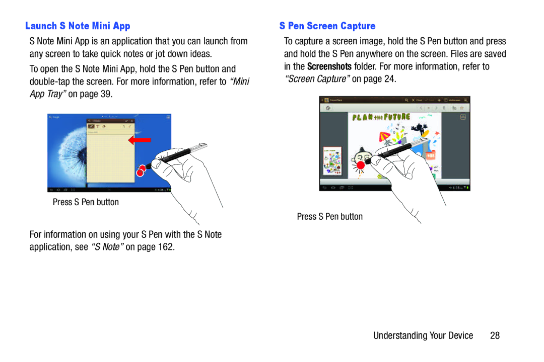 Samsung GT-N8013EAVXAR, GTN8013EAVXAR, 10 1 White, 10 1 Deep Gray user manual Launch S Note Mini App, Pen Screen Capture 