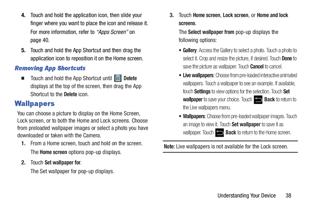 Samsung 10 1 Deep Gray Wallpapers, Removing App Shortcuts, Touch Set wallpaper for, Set wallpaper for pop-up displays 