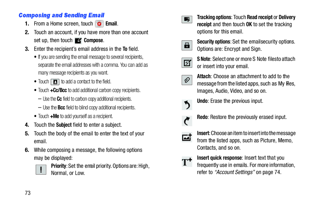 Samsung 10 1 White, GTN8013EAVXAR, GT-N8013EAVXAR, 10 1 Deep Gray Composing and Sending Email, Options are Encrypt and Sign 