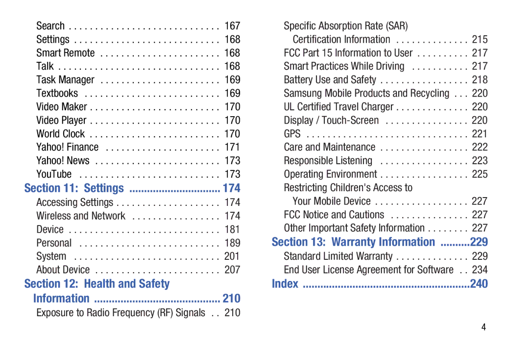 Samsung GT-N8013EAVXAR, GTN8013EAVXAR, 10 1 White, 10 1 Deep Gray user manual 174, Health and Safety, 210, 229, 240 