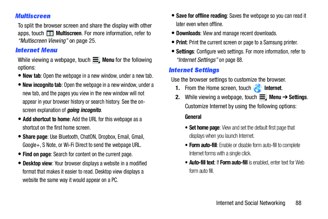 Samsung GT-N8013EAVXAR, 10 1 White Internet Menu, Internet Settings, Downloads View and manage recent downloads, General 