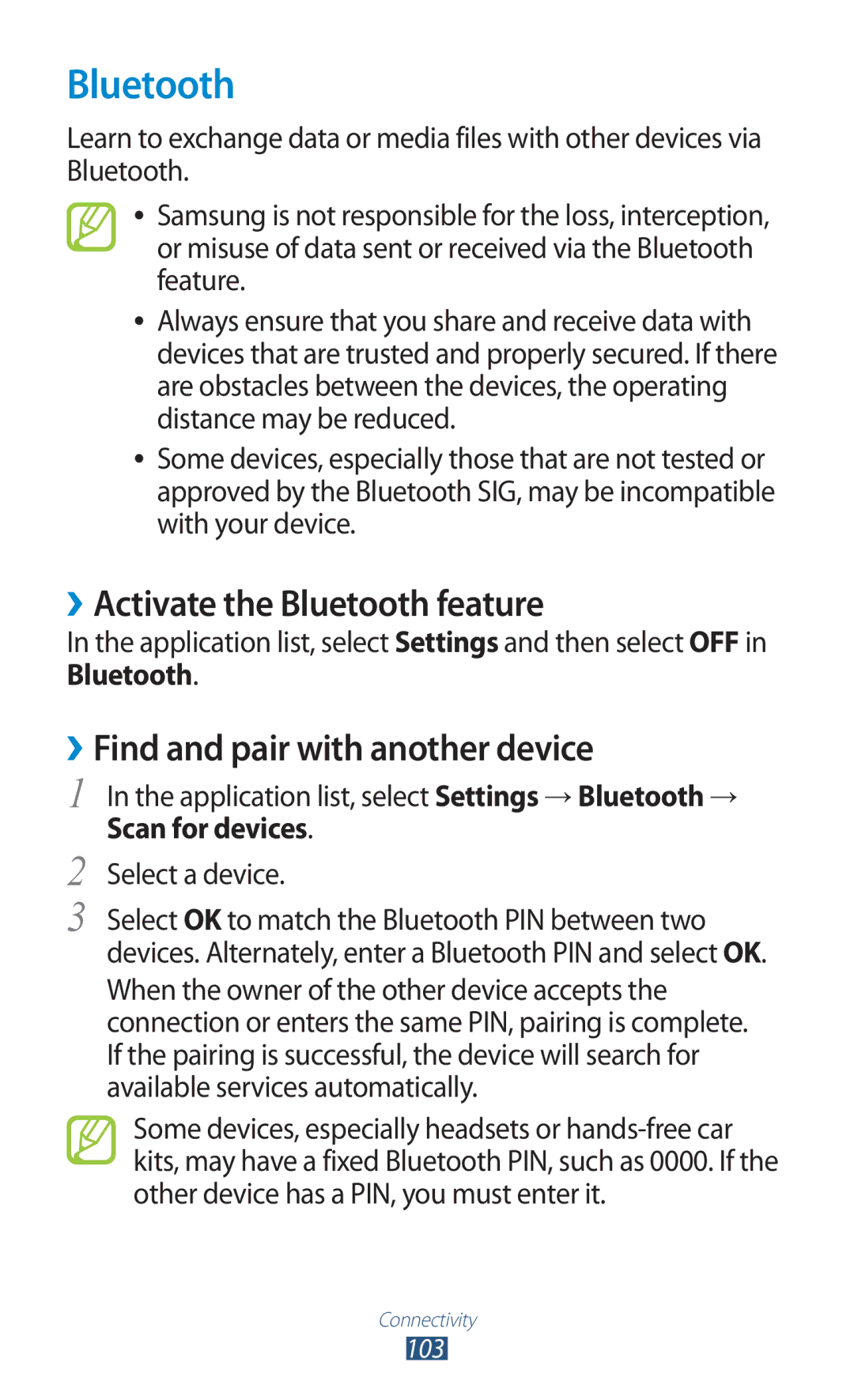 Samsung GTP5100TSATTT ››Activate the Bluetooth feature, ››Find and pair with another device, Scan for devices 