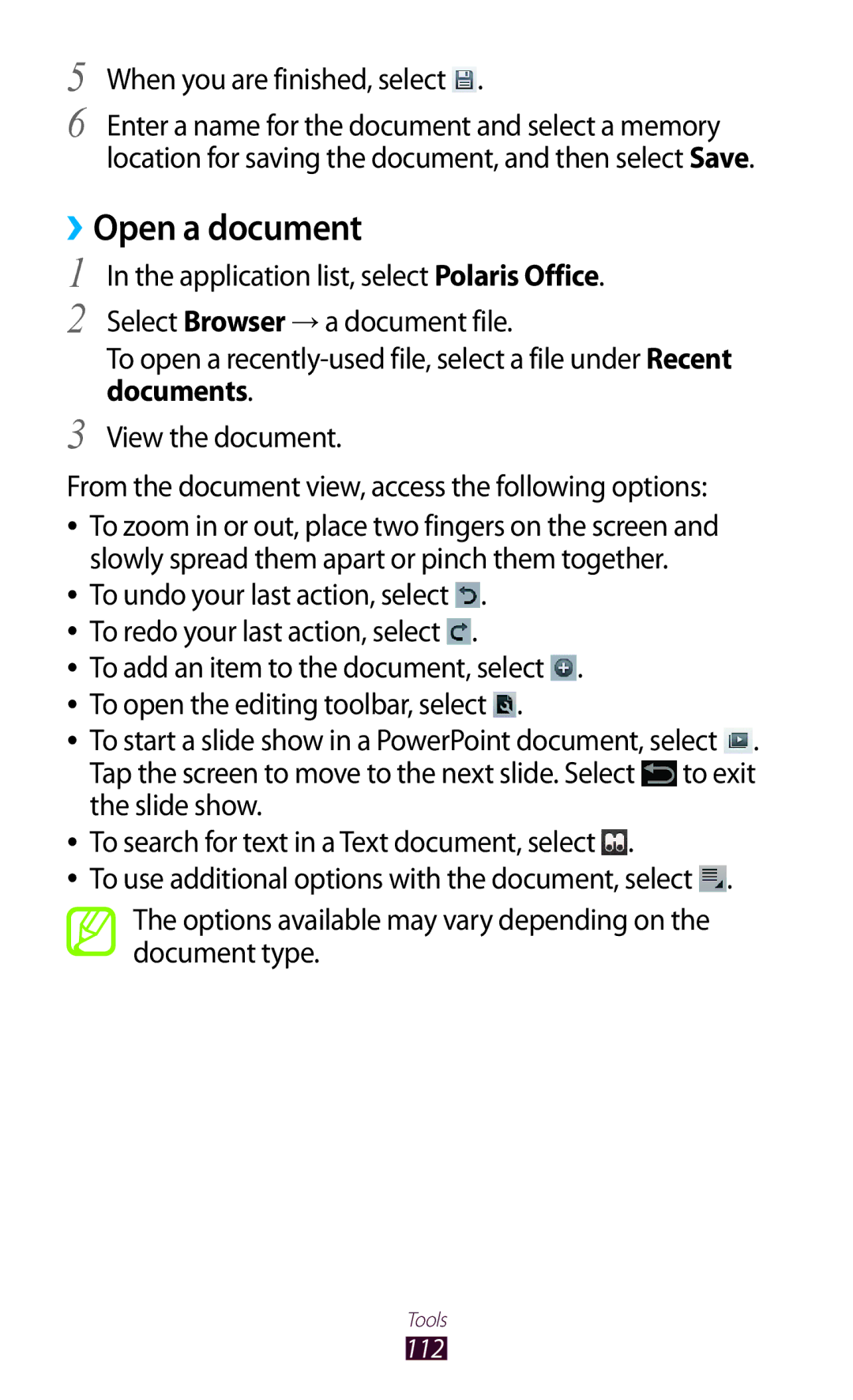 Samsung GTP5100TSATTT user manual ››Open a document, When you are finished, select, To exit 