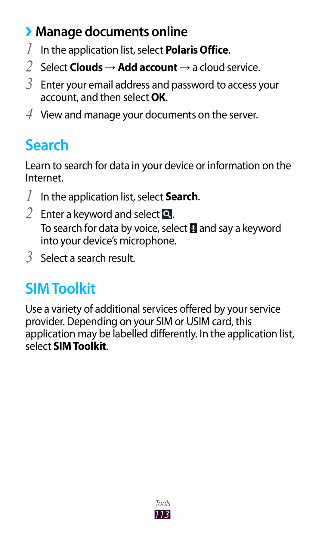 Samsung GTP5100TSATTT user manual Search, SIM Toolkit, ››Manage documents online 