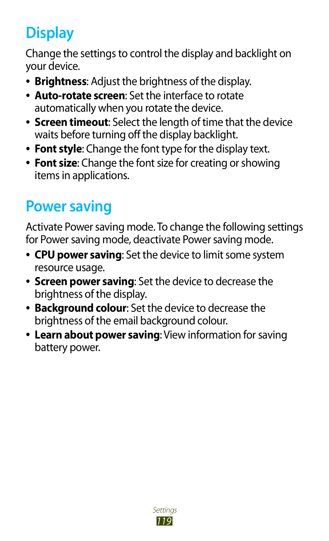 Samsung GTP5100TSATTT user manual Display, Power saving 