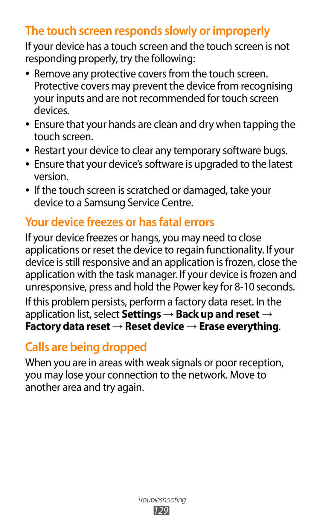 Samsung GTP5100TSATTT user manual Your device freezes or has fatal errors 