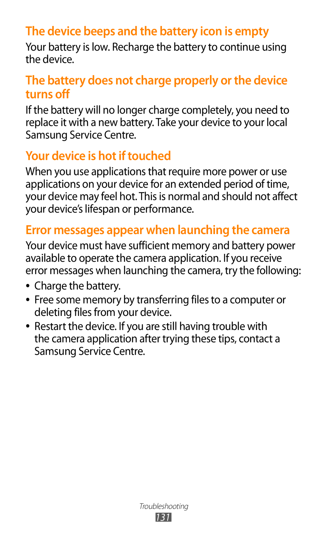 Samsung GTP5100TSATTT user manual Device beeps and the battery icon is empty 