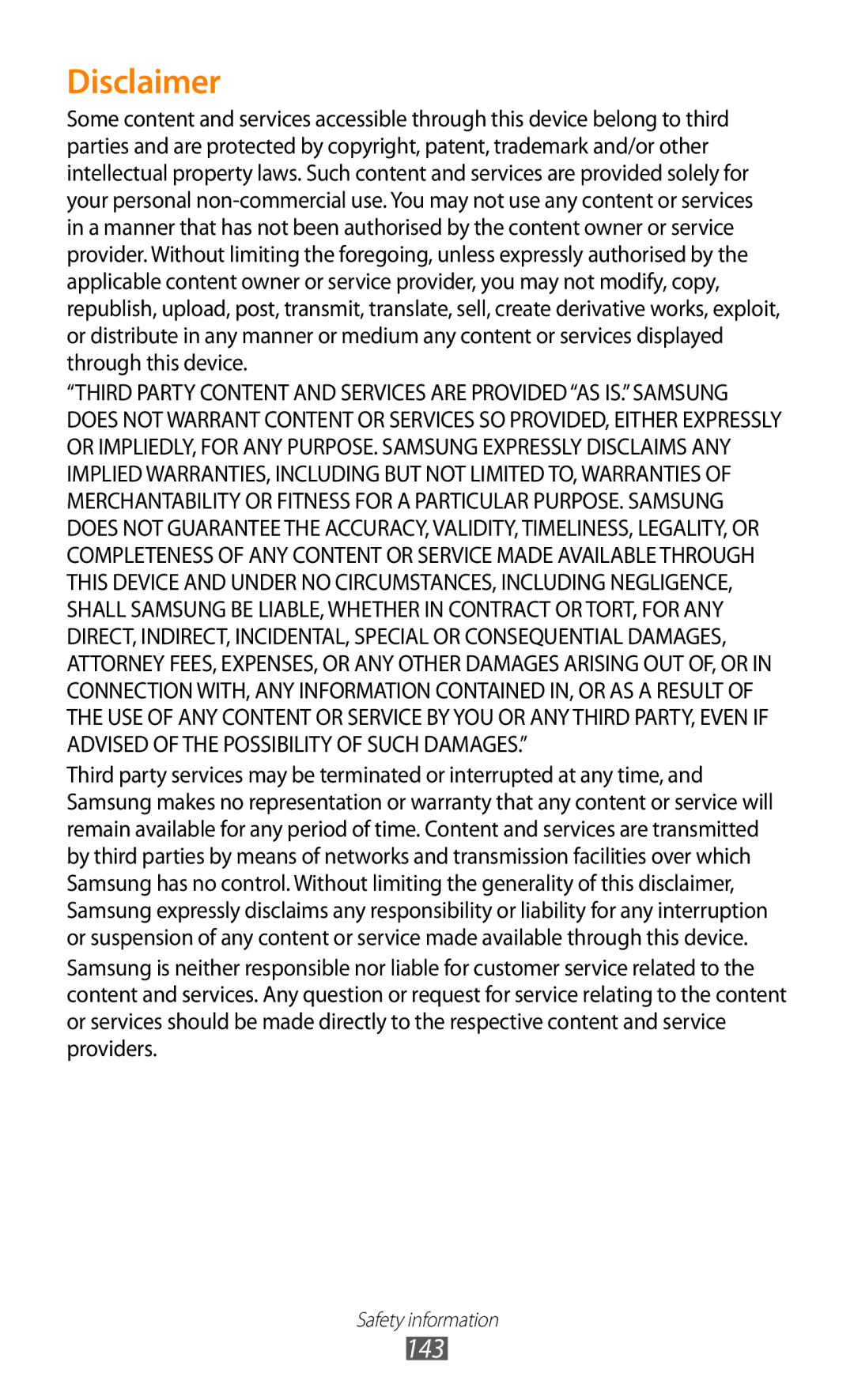 Samsung GTP5100TSATTT user manual Disclaimer 