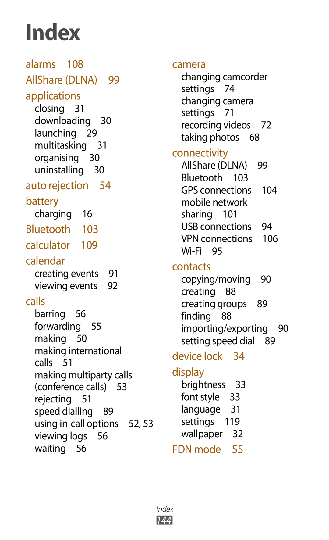 Samsung GTP5100TSATTT user manual Index 