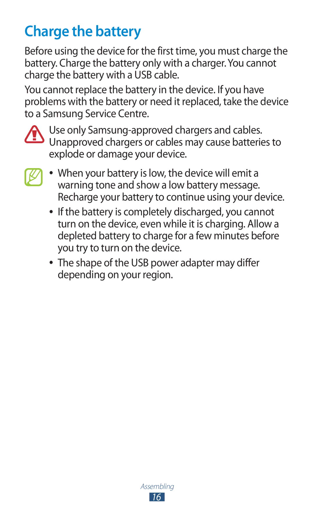 Samsung GTP5100TSATTT user manual Charge the battery 