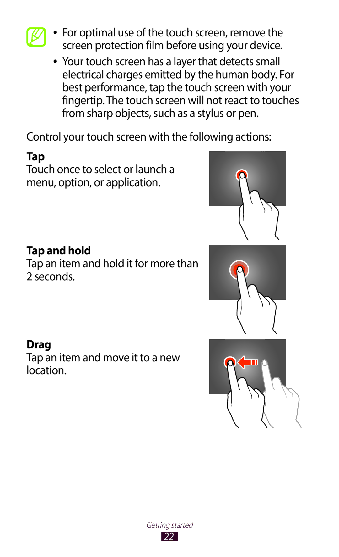 Samsung GTP5100TSATTT user manual Tap and hold, Drag 