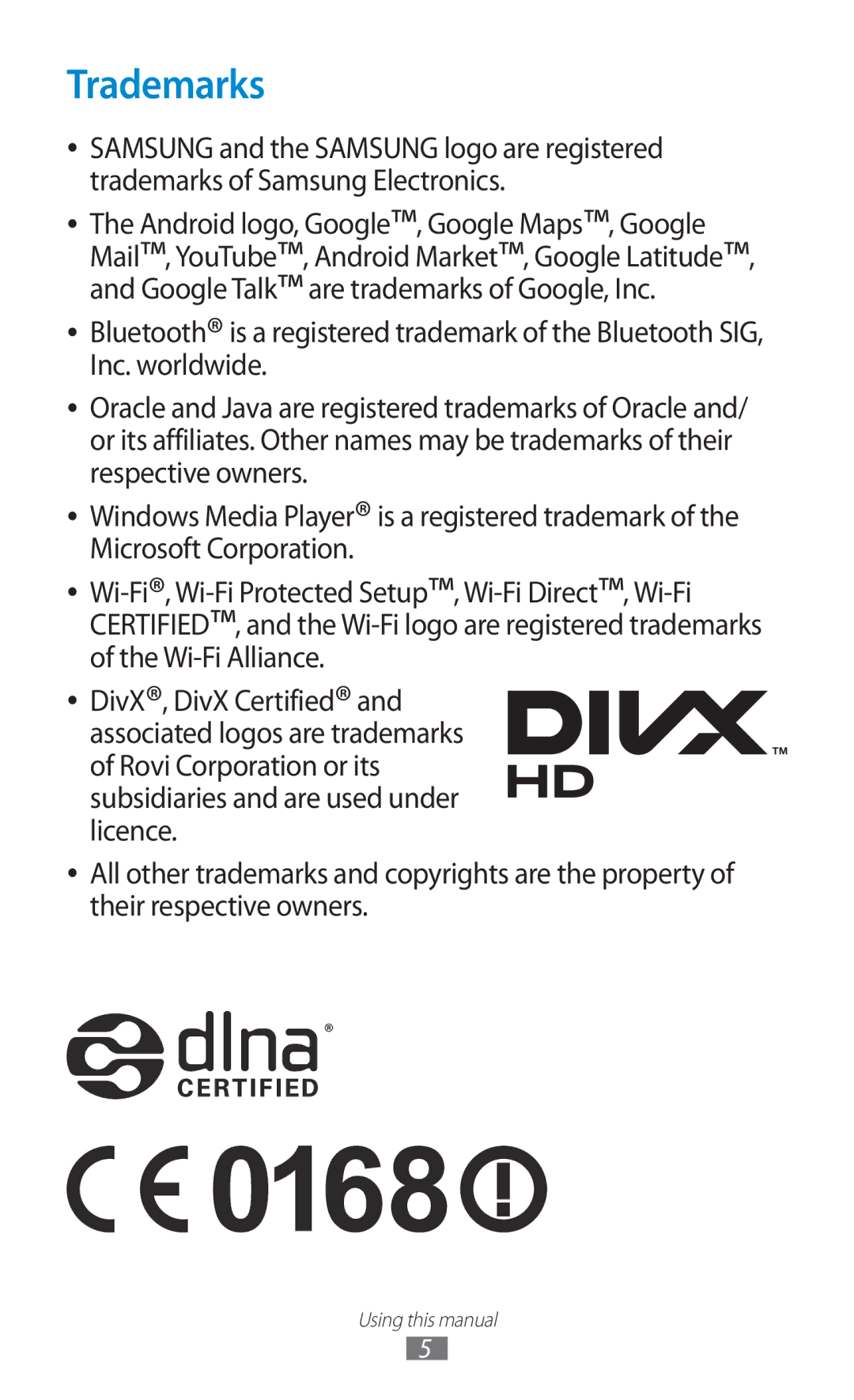 Samsung GTP5100TSATTT user manual Trademarks 