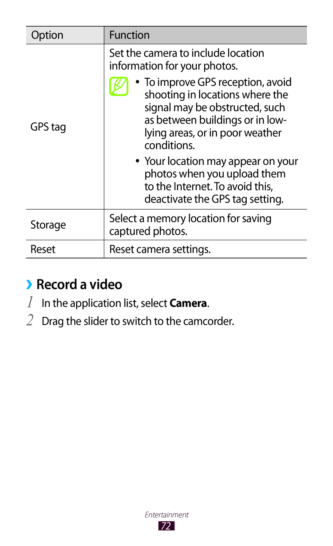 Samsung GTP5100TSATTT user manual ››Record a video 