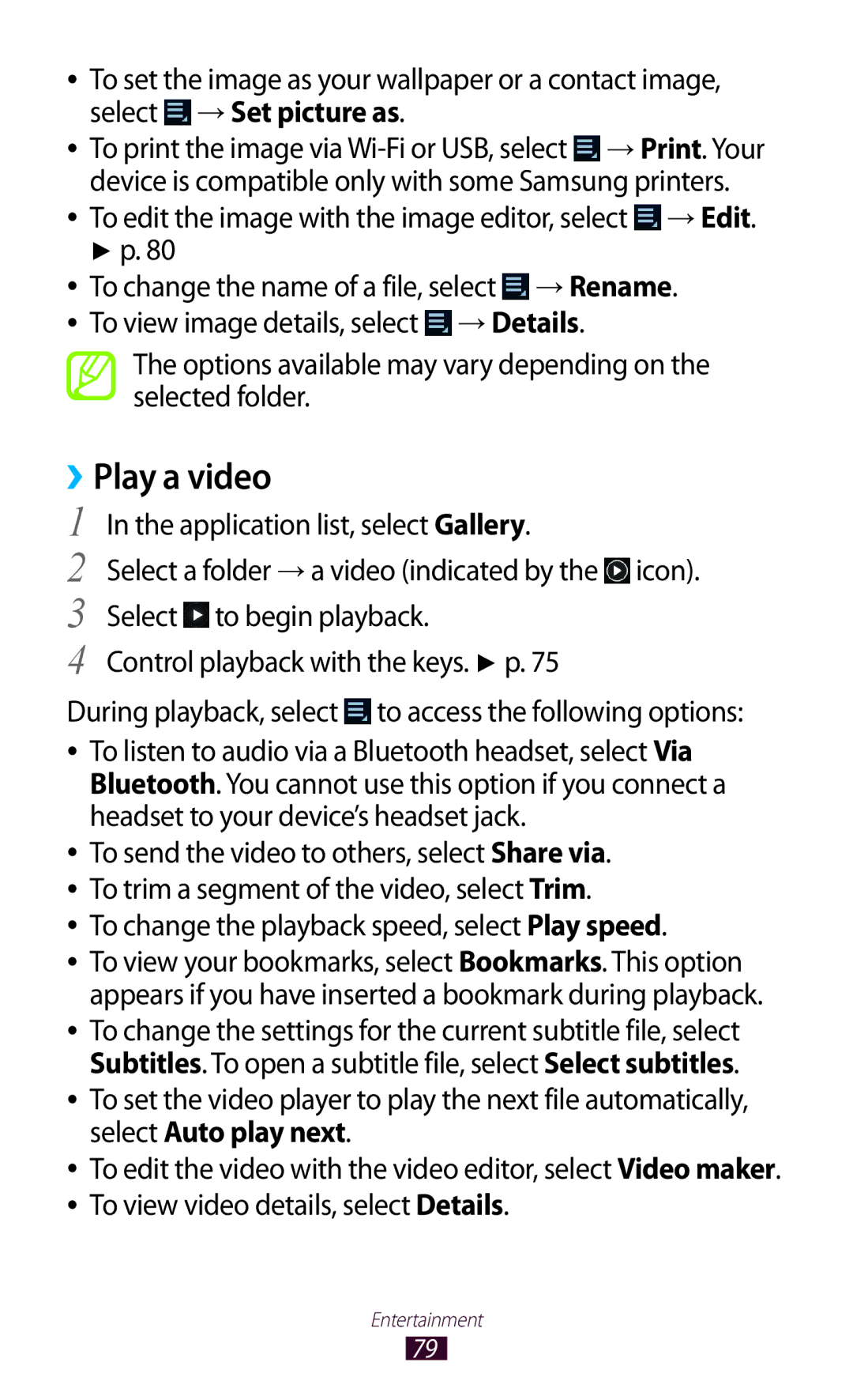 Samsung GTP5100TSATTT user manual Play a video 