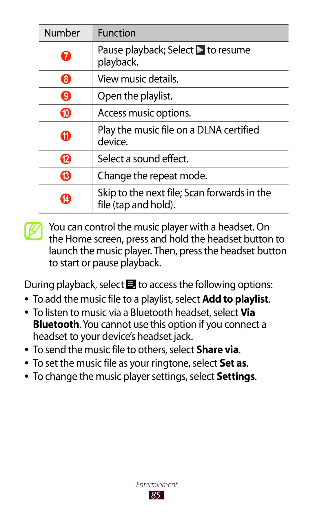 Samsung GTP5100TSATTT Play the music file on a Dlna certified device, To change the music player settings, select Settings 