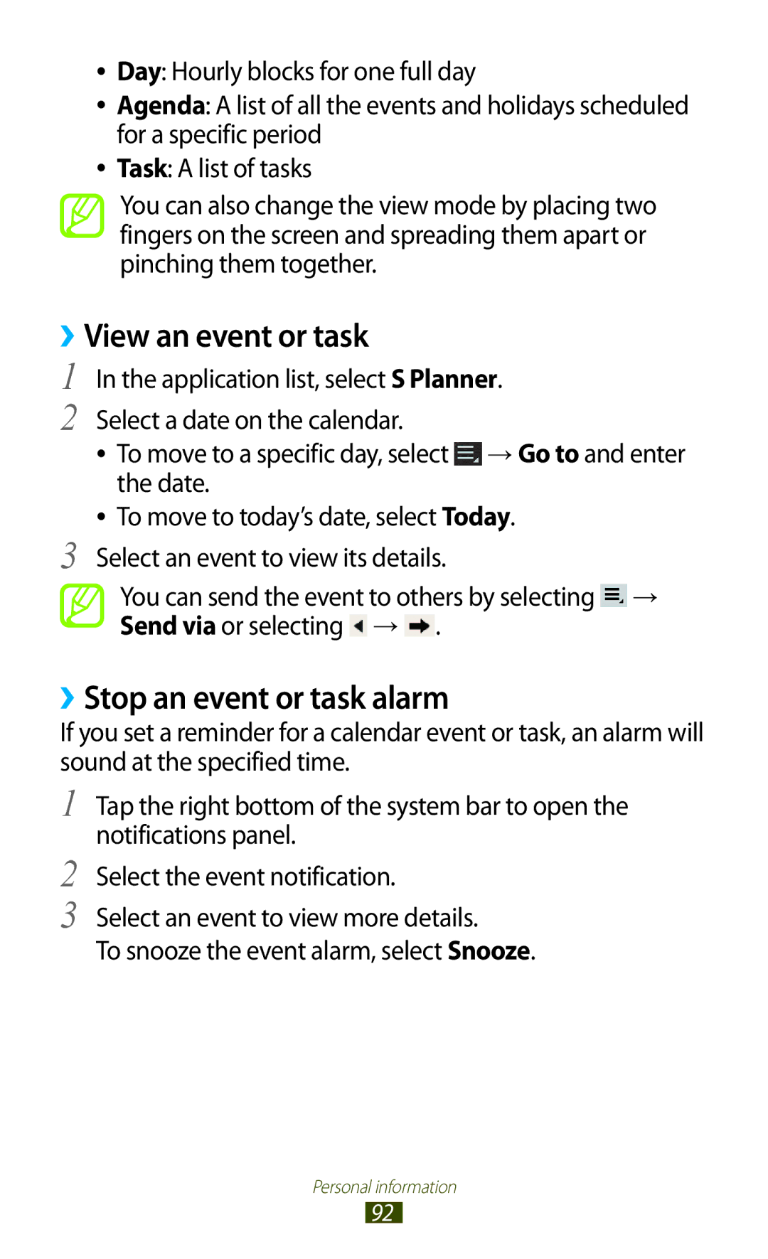 Samsung GTP5100TSATTT user manual ››View an event or task, ››Stop an event or task alarm 