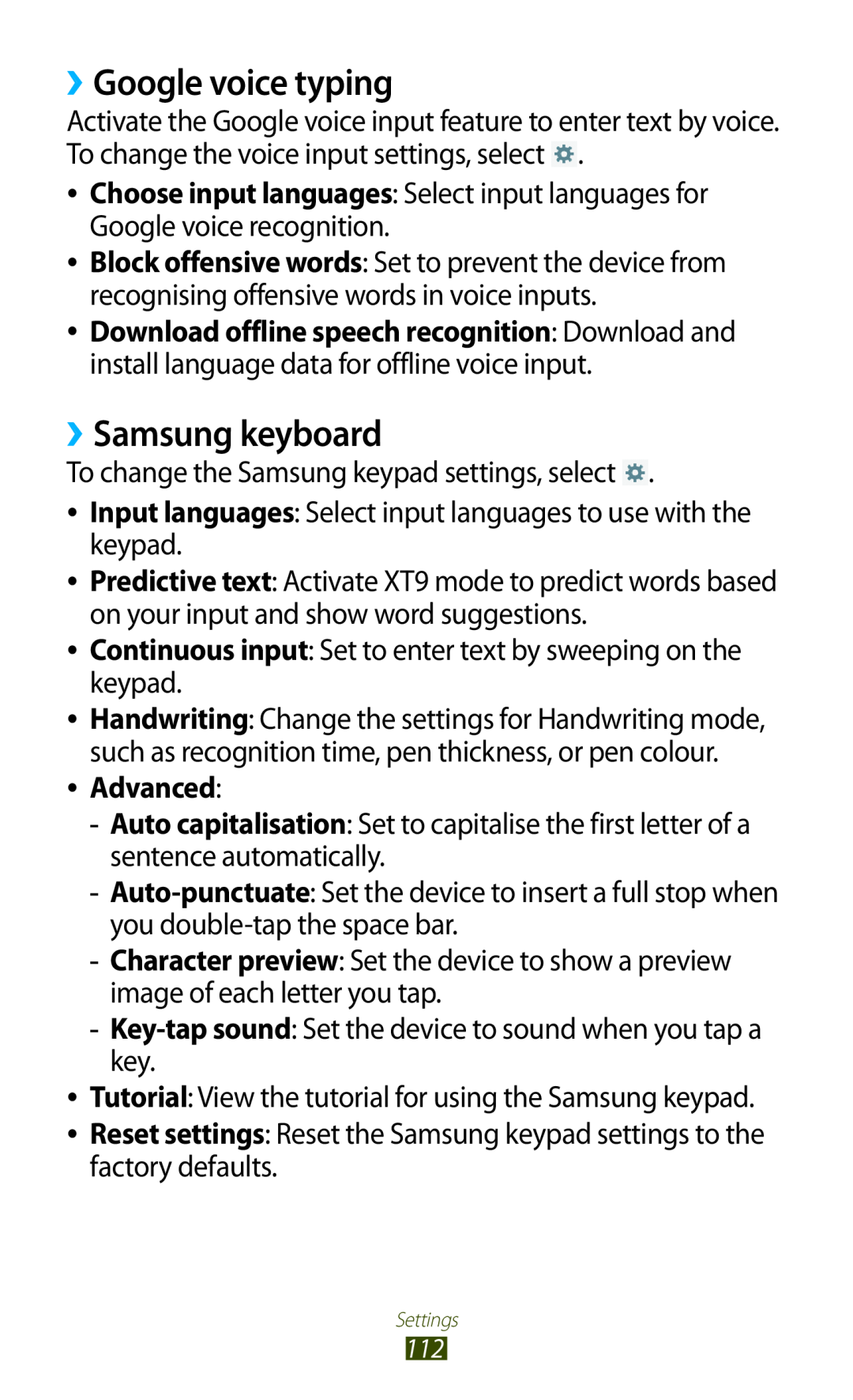 Samsung GTP5110ZWMTTT manual ››Google voice typing, ››Samsung keyboard, Advanced 