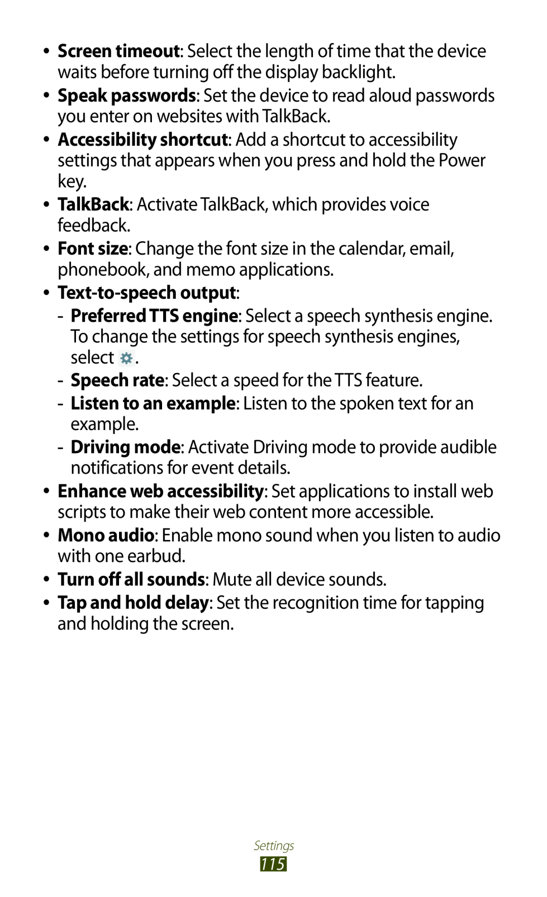 Samsung GTP5110ZWMTTT manual Text-to-speech output 