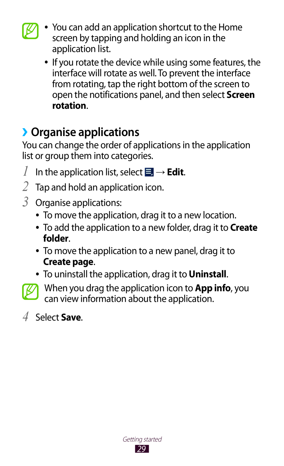 Samsung GTP5110ZWMTTT manual ››Organise applications 