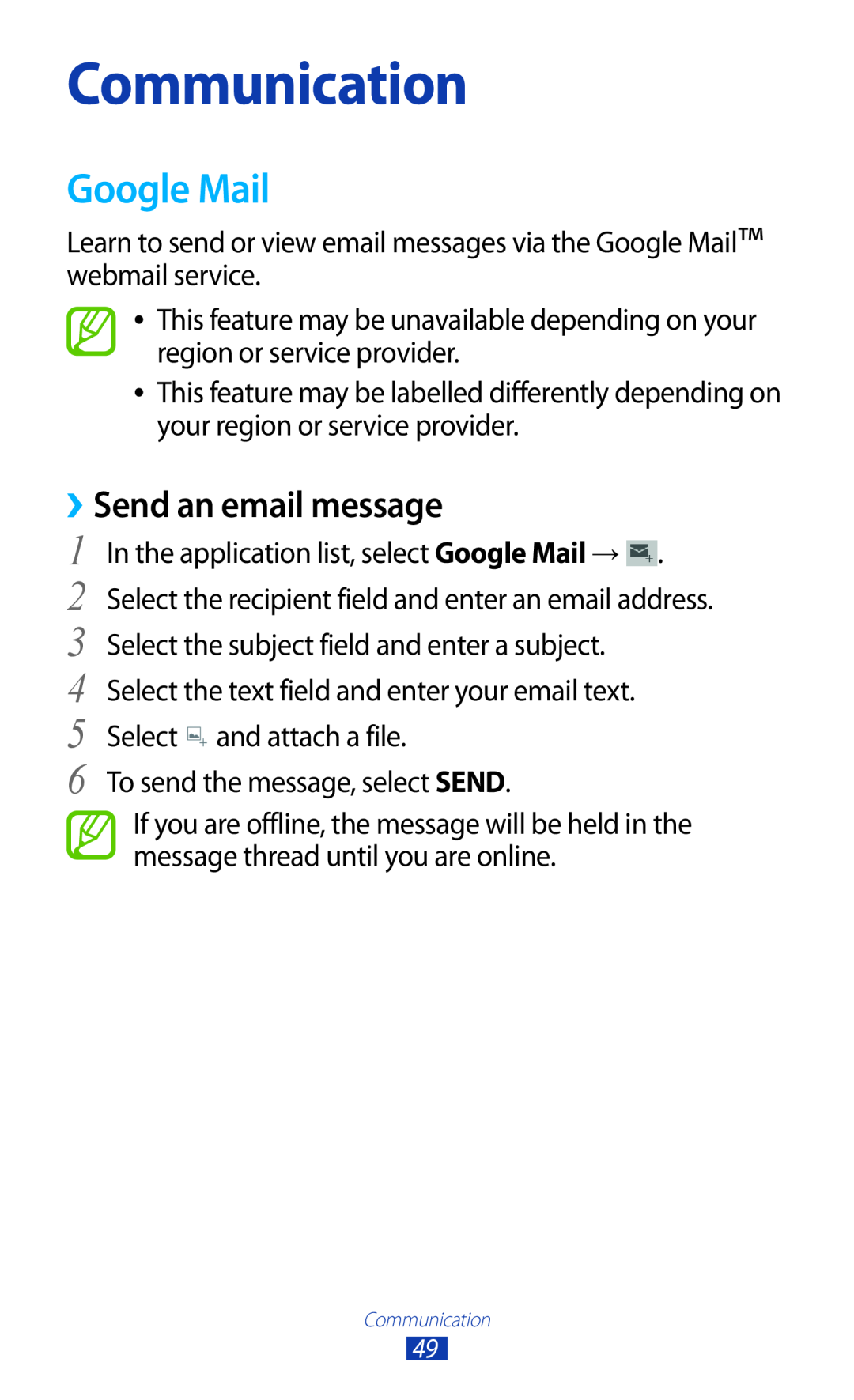 Samsung GTP5110ZWMTTT manual Communication, Google Mail, ››Send an email message 
