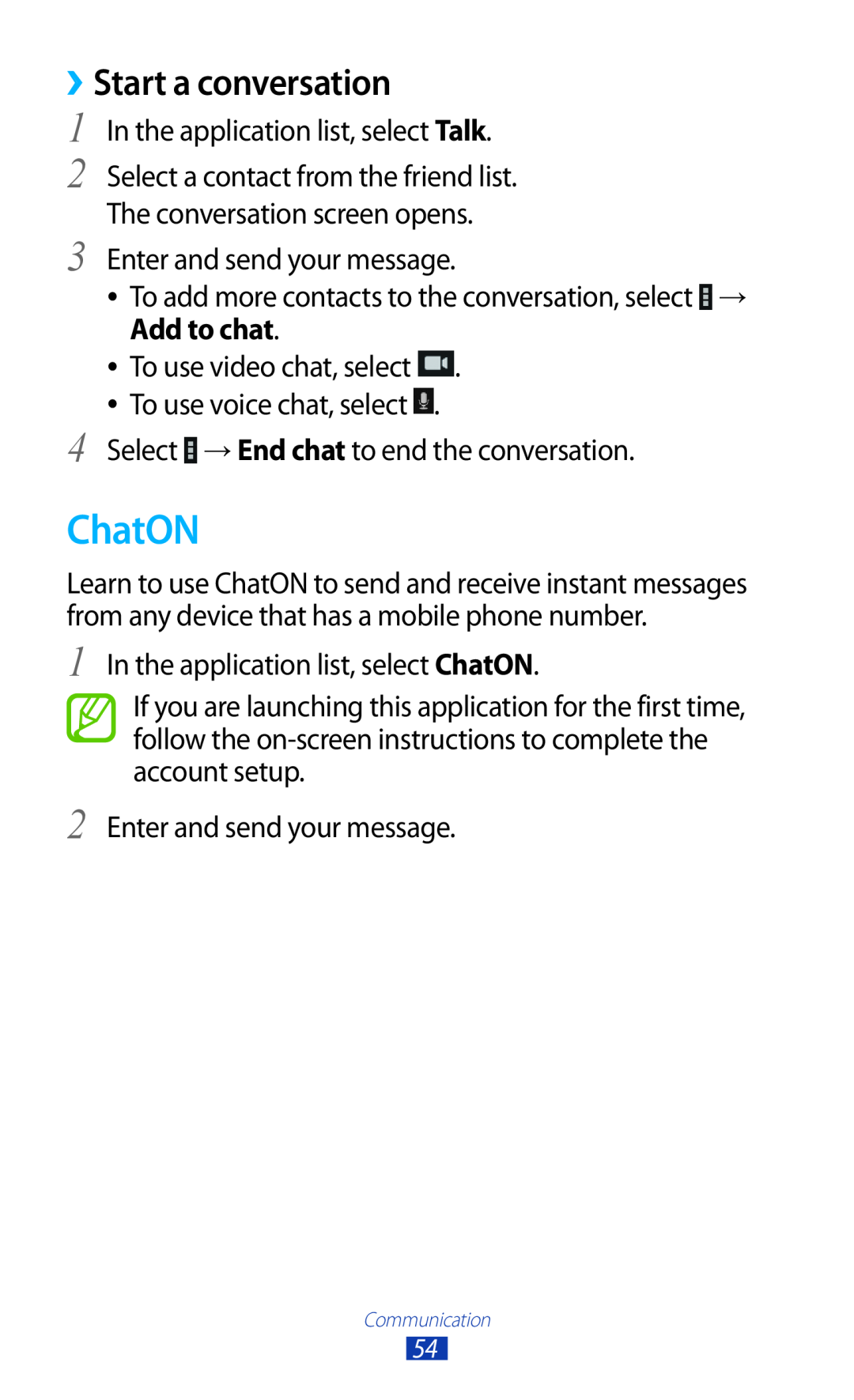 Samsung GTP5110ZWMTTT manual ChatON, ››Start a conversation 