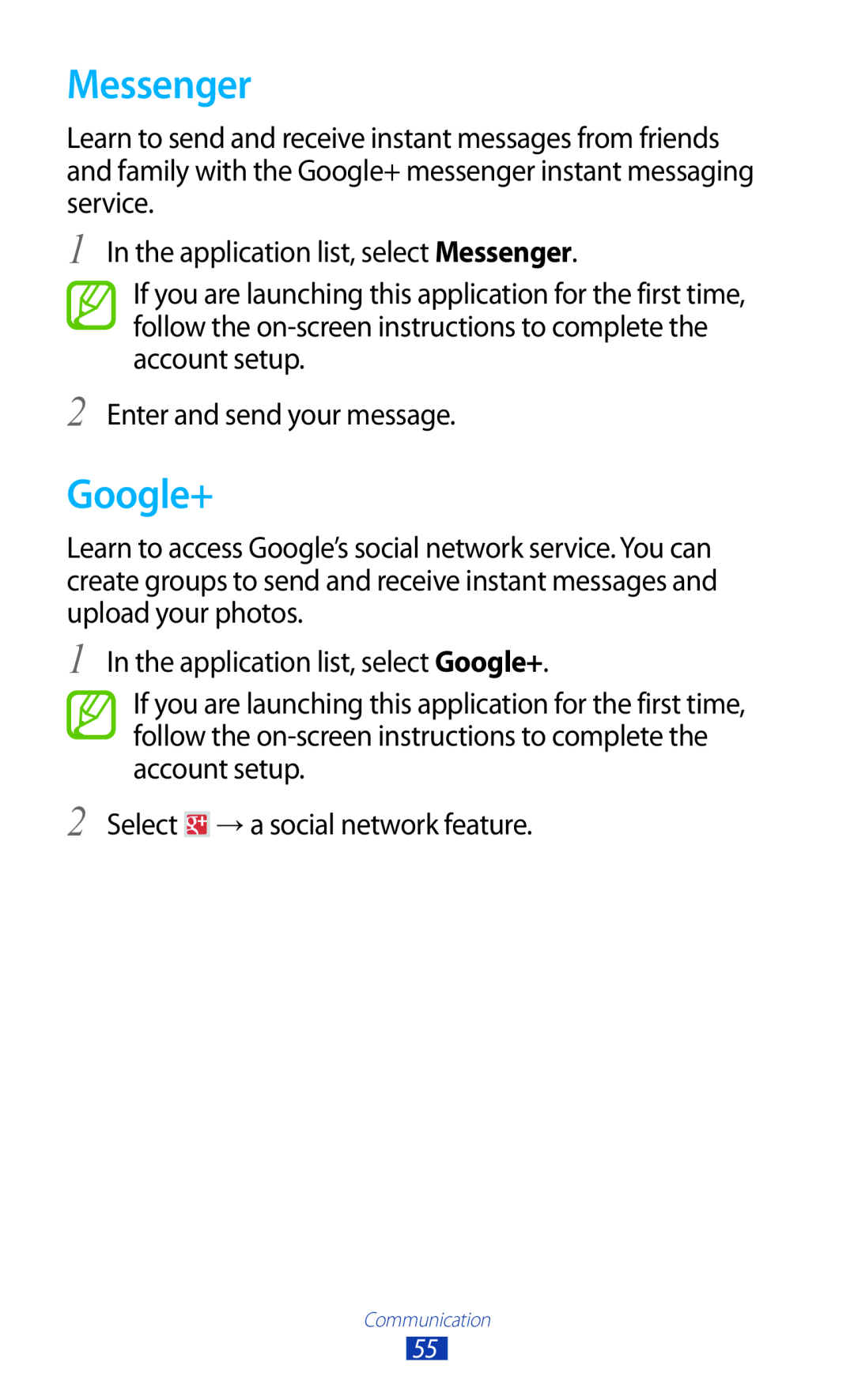Samsung GTP5110ZWMTTT manual Messenger, Google+ 