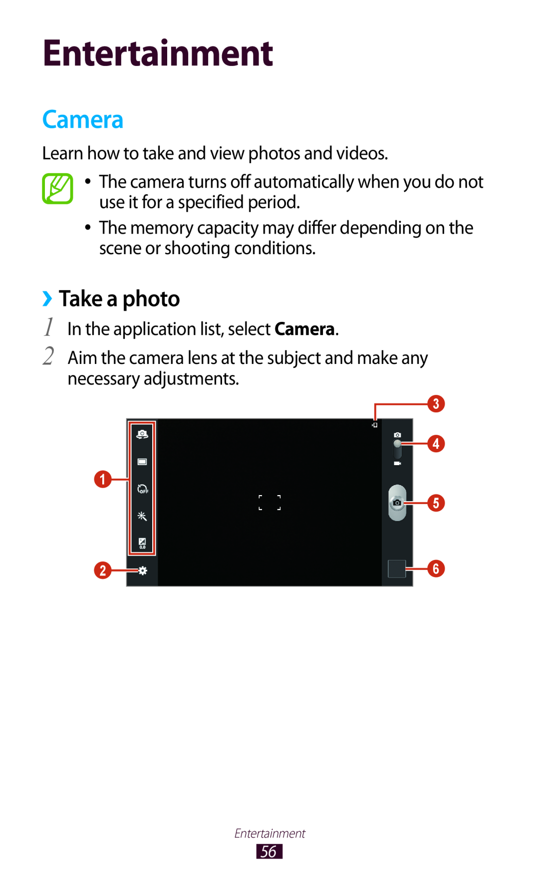 Samsung GTP5110ZWMTTT manual Entertainment, Camera, ››Take a photo 