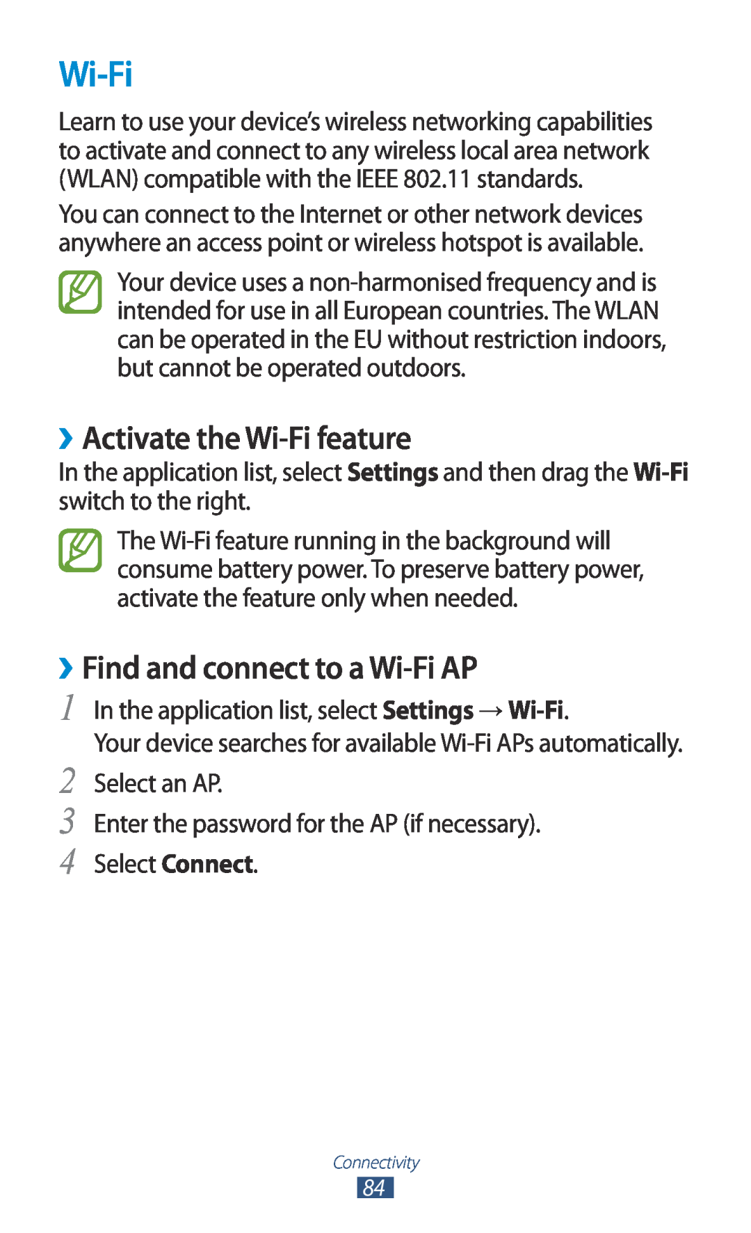 Samsung GTP5110ZWMTTT manual ››Activate the Wi-Fi feature, ››Find and connect to a Wi-Fi AP 
