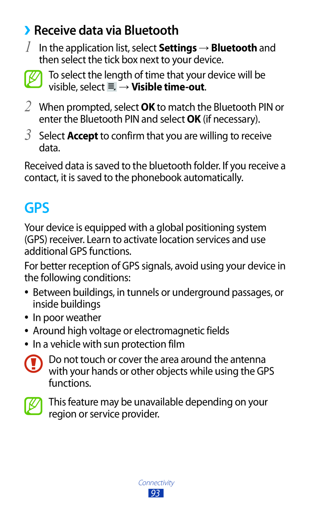 Samsung GTP5110ZWMTTT manual ››Receive data via Bluetooth 