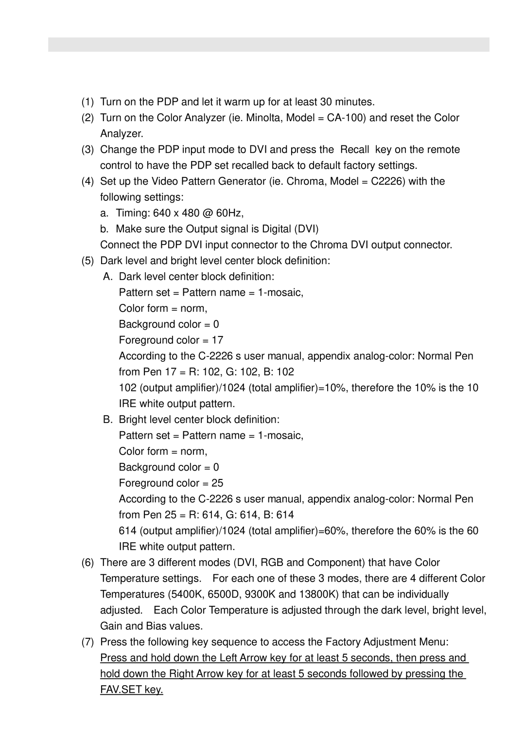 Samsung GTW-P50M603 service manual Color Temperature Adjustment 