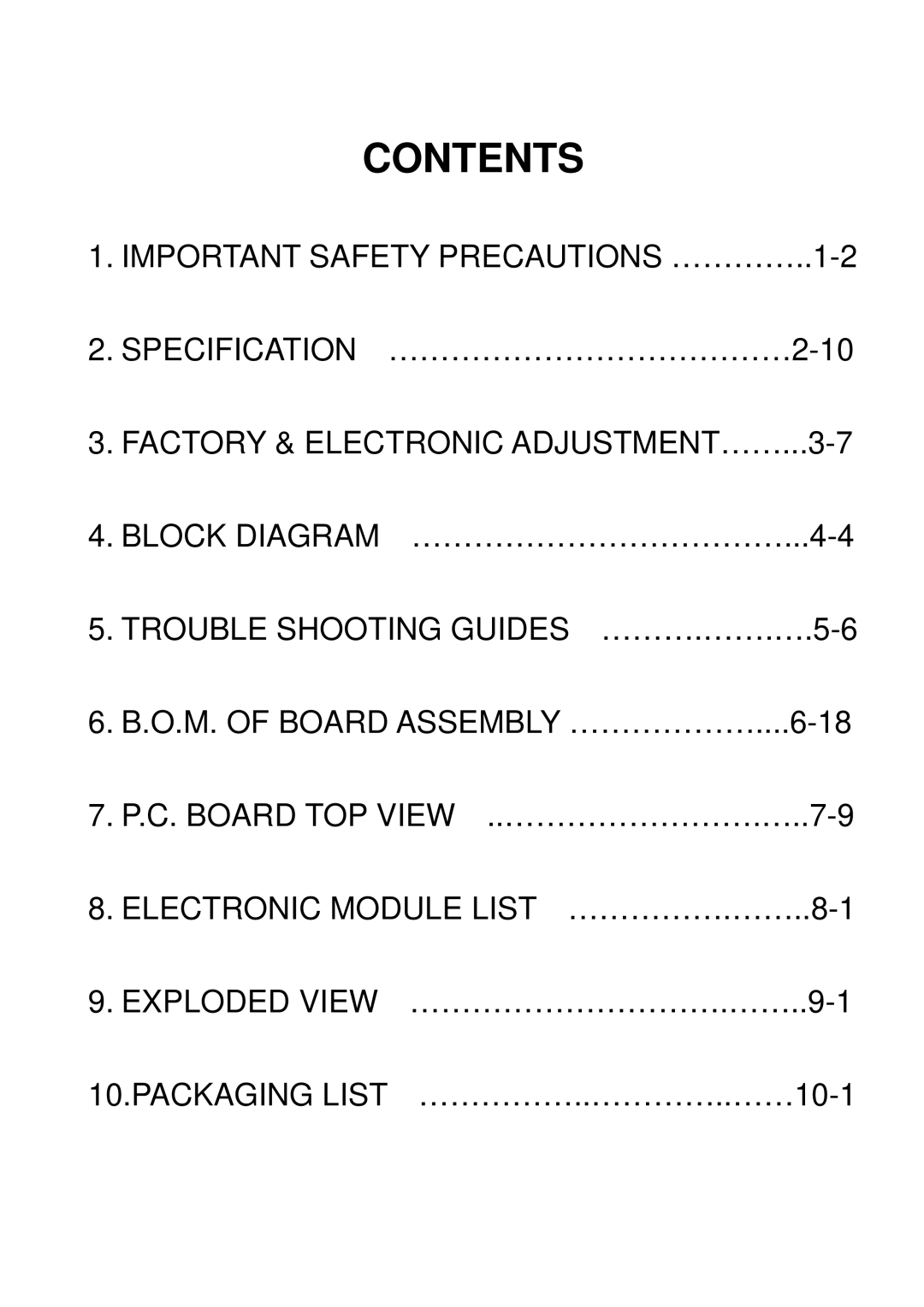 Samsung GTW-P50M603 service manual Contents 