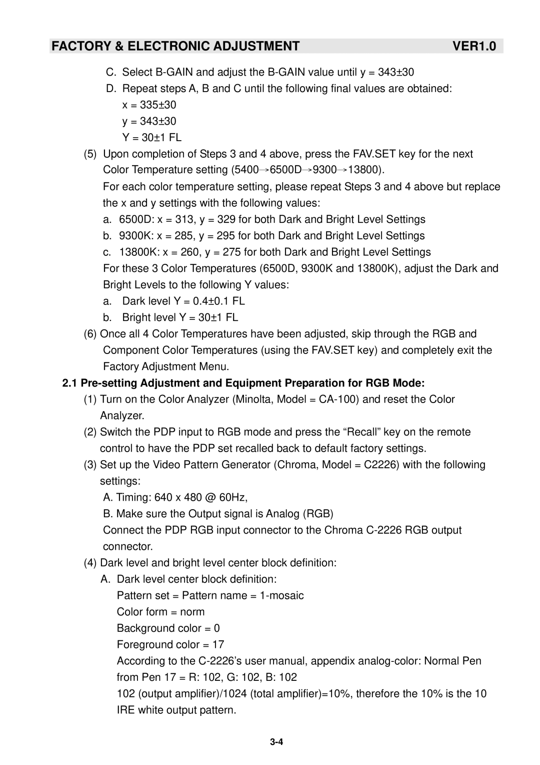 Samsung GTW-P50M603 service manual Factory & Electronic Adjustment 