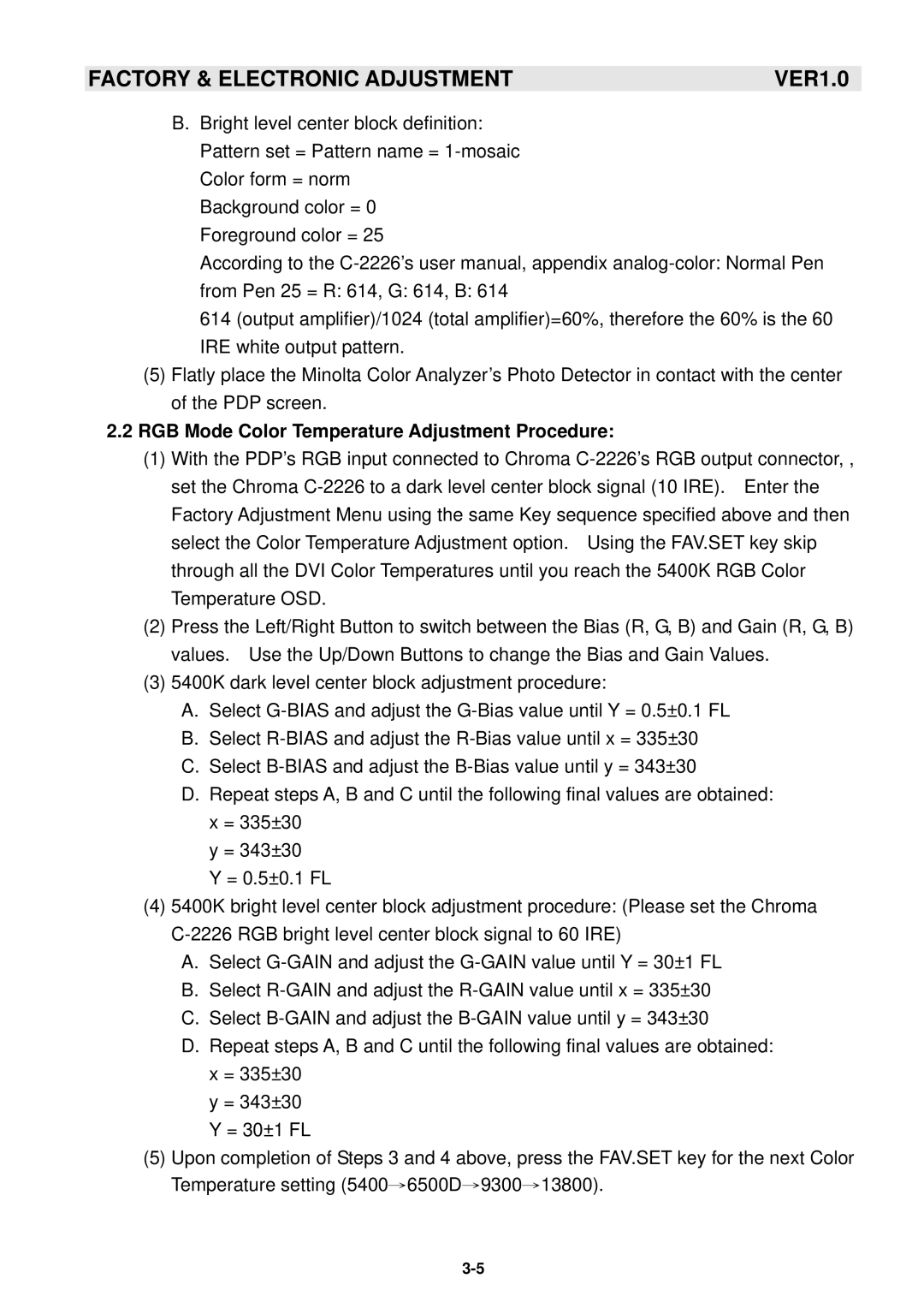 Samsung GTW-P50M603 service manual RGB Mode Color Temperature Adjustment Procedure 