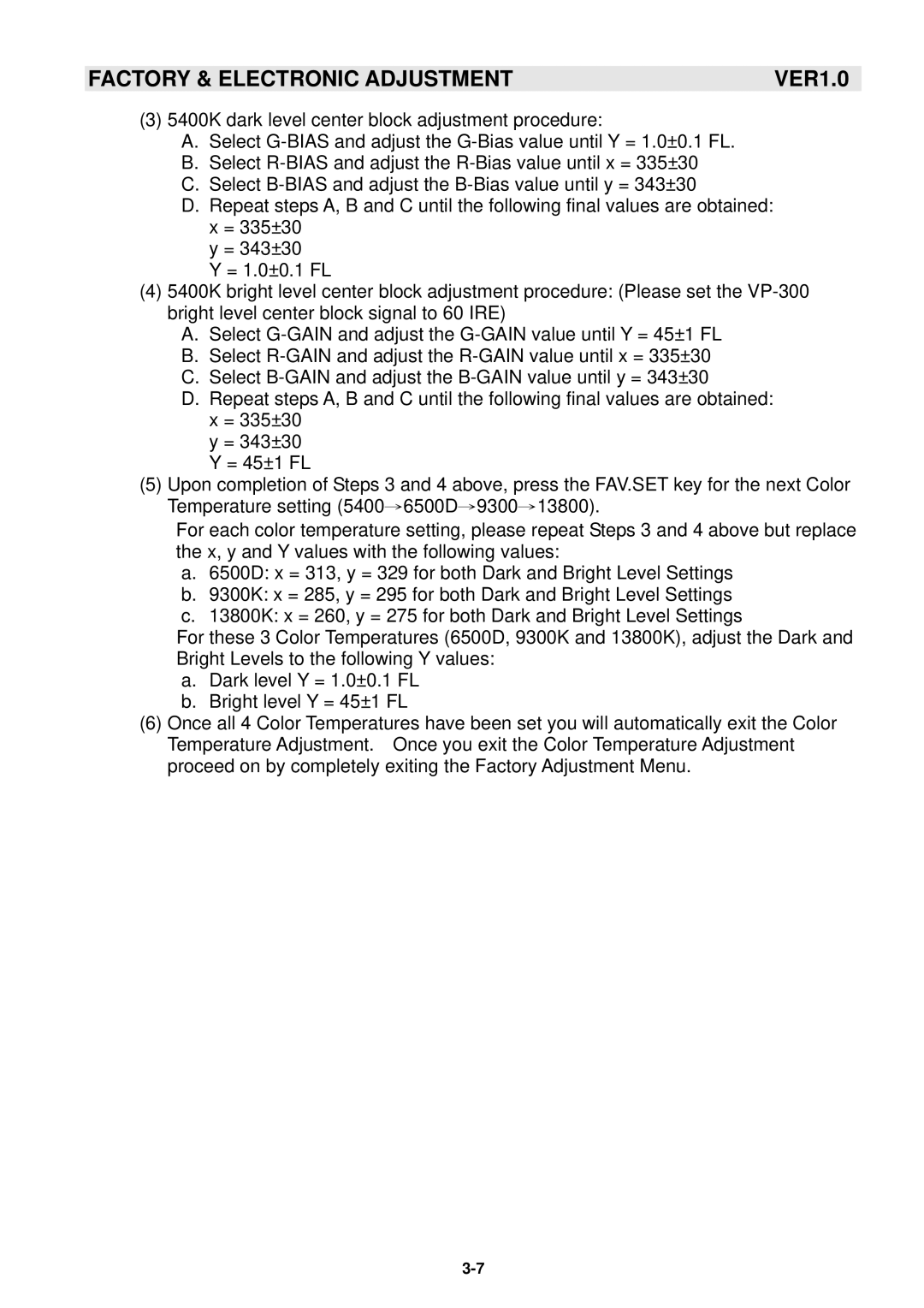 Samsung GTW-P50M603 service manual Factory & Electronic Adjustment 