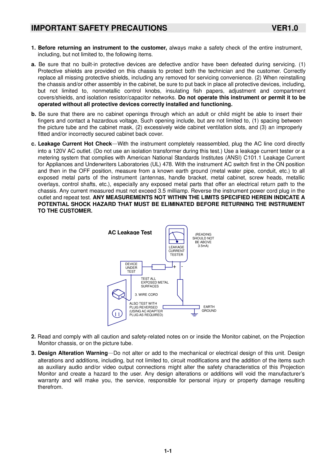 Samsung GTW-P50M603 service manual Important Safety Precautions 