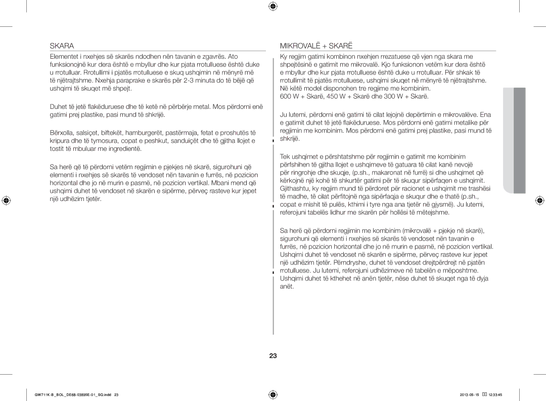 Samsung GW711K-B/BOL manual Skara, Mikrovalë + Skarë 